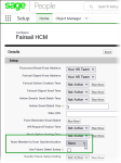 Screenshot showing HCM configure page with Team member to user synchronization field set to none